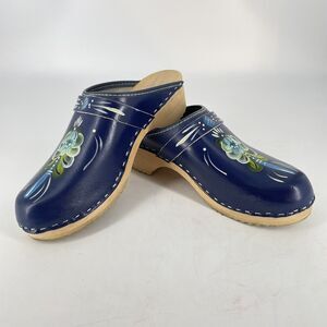 CEDER CLASSIC VOLLSJO CLOGS Painted Leather Wood Shoes Made in Sweden US Size 7